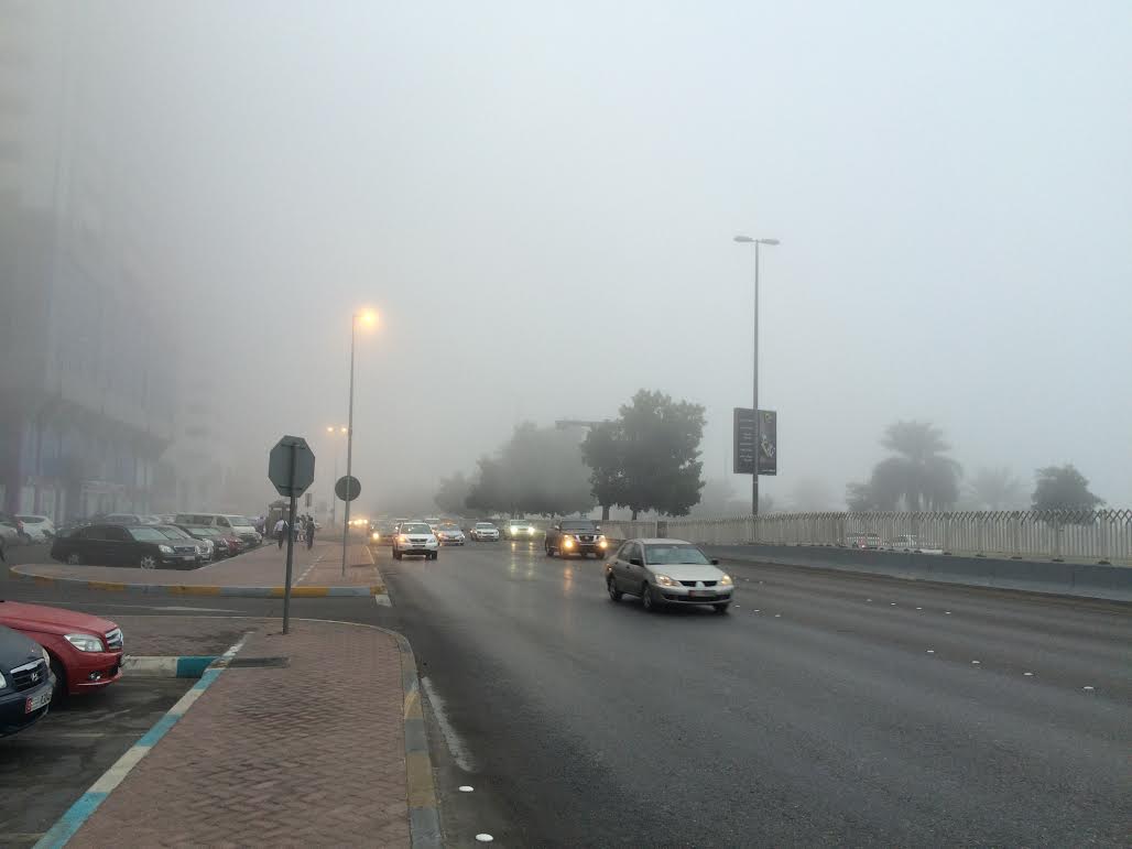 Fog near Abu Dhabi Airport Road. Image courtesy Emirates 24|7 Reader John Rajan Poulose