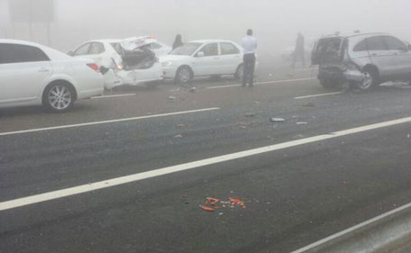 Several cars involved in the Shahama accident. (Picture by Emirates24|7 reader Shahama Khatib)