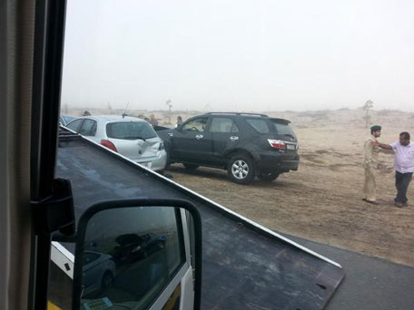 Dubai Police has reported a fog-related crash after the 9th bridge near JAFZA. (Tweet by Dubai Police)
