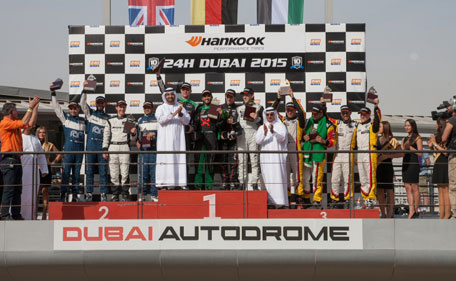 Overall podium at Hankook 24H Dubai 2015. (Supplied)