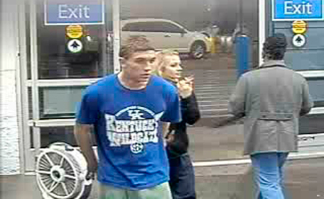 In this January 2015 photo made from surveillance video and released by the Grayson County Sheriff's Office, in Kentucky, 18-year-old Dalton Hayes and 13-year-old Cheyenne Phillips walk into a South Carolina Wal-Mart. Authorities are looking for the teenage couple from central Kentucky who are suspected in a multistate crime spree. (AP)