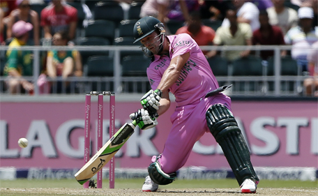 South Africa's captain AB de Villiers plays a shot during the second one-day international against the West Indies at the Wanderers Stadium in Johannesburg January 18, 2015. (Reuters)