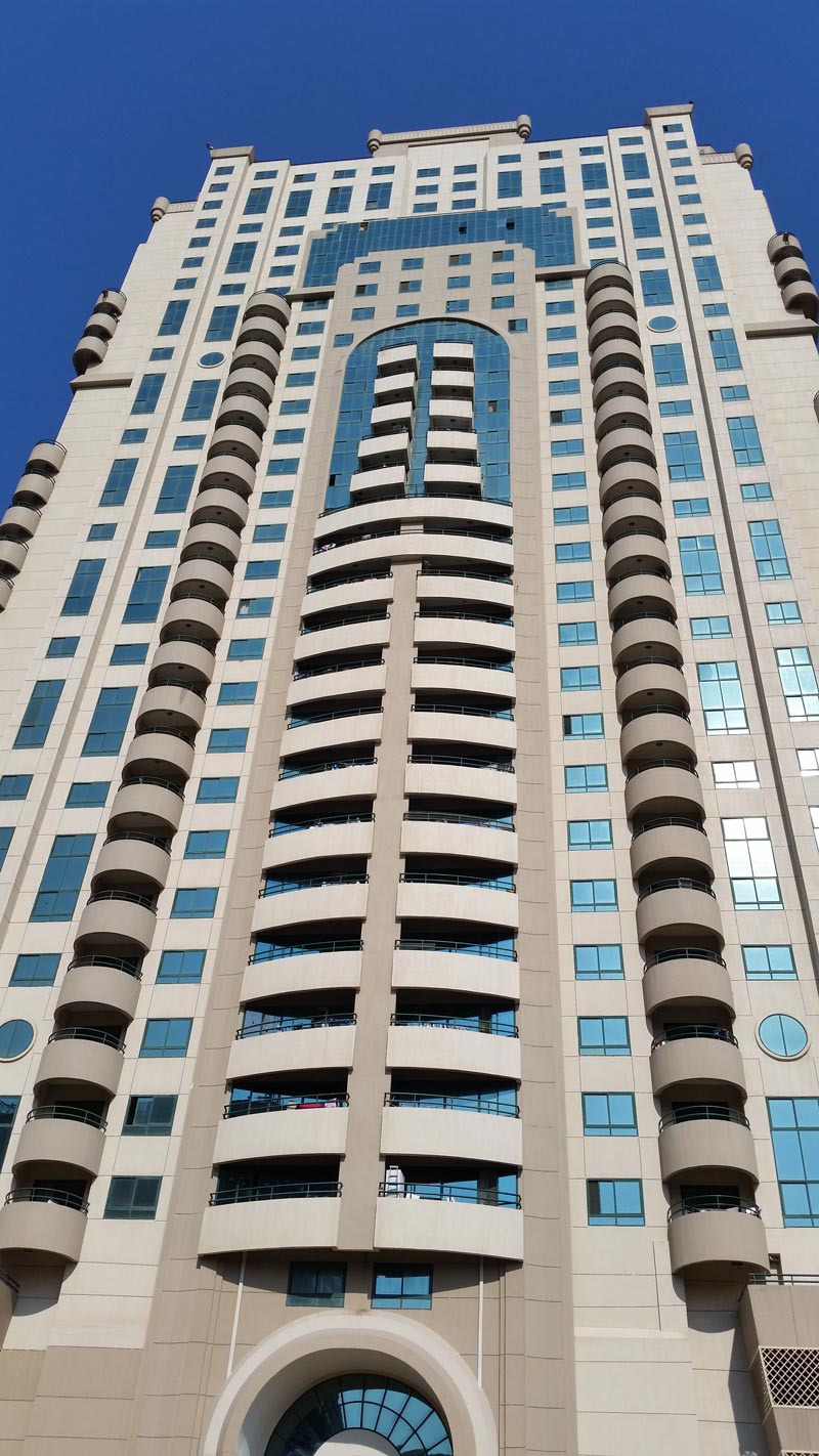 The building in Dubai's Tecom area from which a man fell to death on Wednesday.