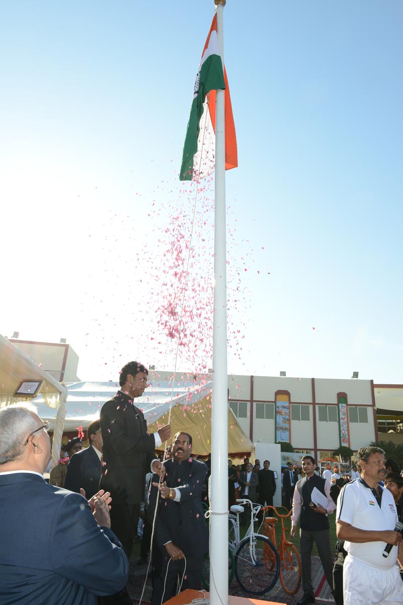 India's flag was hoisted at Indian High School, Dubai by Consul-General Anurag Bhushan during celebrations of the nation's 66th Republic Day on Monday. (Supplied)