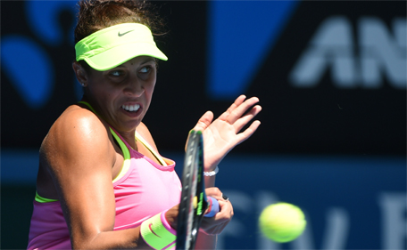Madison Keys of the US plays a shot during her women's singles match against Venus Williams of the US on day ten of the 2015 Australian Open tennis tournament in Melbourne on January 28, 2015. (AFP)
