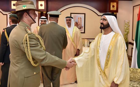 Sheikh Mohammed attends the graduation ceremony of the 39th batch of cadet officers at the Zayed II Military College in Al Ain on Wednesday. (Wam)