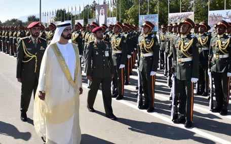 Sheikh Mohammed attends the graduation ceremony of the 39th batch of cadet officers at the Zayed II Military College in Al Ain on Wednesday (Wam)