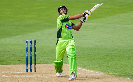 Shahid Afridi of Pakistan bats during the One Day International match between New Zealand and Pakistan at Westpac Stadium on January 31, 2015 in Wellington, New Zealand. (Getty)