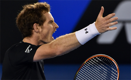 Andy Murray of Britain reacts while playing against Novak Djokovic of Serbia in their men's singles final match on day 14 of the 2015 Australian Open tennis tournament in Melbourne on February 1, 2015. (AFP)