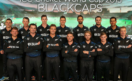 New Zealand Black Caps pose for a team photo during the New Zealand 2015 ICC Cricket World Cup squad announcement at Hagley Oval on January 8, 2015 in Christchurch, New Zealand. (Getty)