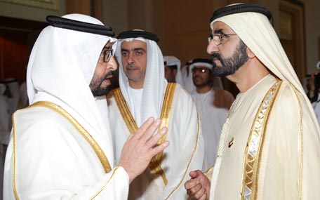 Sheikh Mohammed attends the launch of UAE Official Foreign Aid Report for 2013 at Emirates Palace in Abu Dhabi on Monday. (Wam)