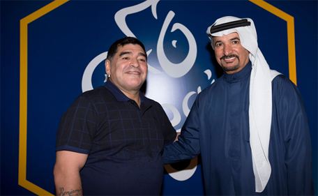 Diego Maradona with Saeed Hareb, Chairman of the Organising Committee of the Dubai Tour. (Supplied)
