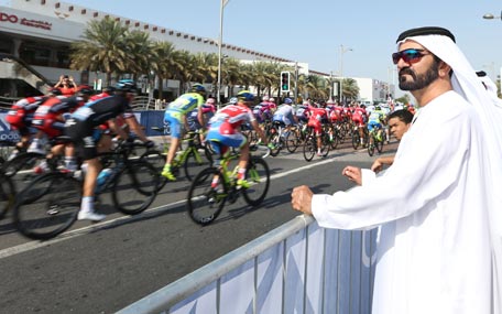 Sheikh Mohammed inspects the venue of the  second edition of the Dubai Tour (Dubai Tour 2015) on Wednesday (Wam)