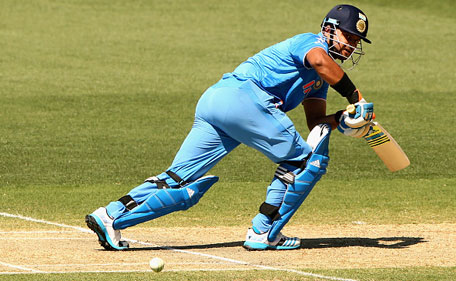 Suresh Raina of India bats during the 2015 ICC Cricket World Cup warm up match between India and Afghanistan at Adelaide Oval on February 10, 2015 in Adelaide, Australia. (Getty)
