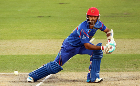 Nawroz Mangal of Afghanistan bats during the 2015 ICC Cricket World Cup warm up match between India and Afghanistan at Adelaide Oval on February 10, 2015 in Adelaide, Australia. (Getty Images)