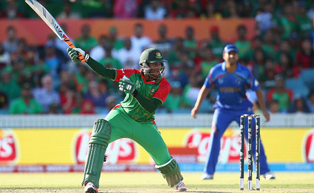 Shakib Al Hasan of Bangladesh bats during the 2015 ICC Cricket World Cup match between Bangladesh and Afghanistan at Manuka Oval on February 18, 2015 in Canberra, Australia. (Getty Images)