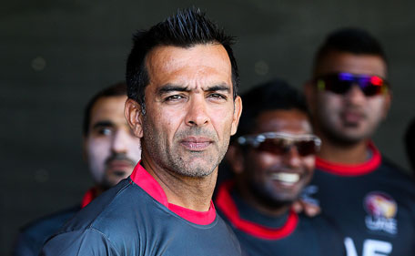Mohamed Tauqir of the United Arab Emirates looks on during the 2015 ICC Cricket World Cup match between Zimbabwe and the United Arab Emirates at Saxton Field on February 19, 2015 in Nelson, New Zealand. (Getty Images)
