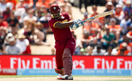 Andre Russell of West Indies bats during the 2015 ICC Cricket World Cup match between Pakistan and the West Indies at Hagley Oval on February 21, 2015 in Christchurch, New Zealand. (Getty Images)
