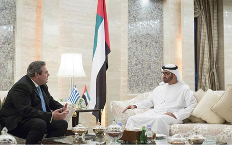 Sheikh Mohamed bin Zayed Al Nahyan, Crown Prince of Abu Dhabi and Deputy Supreme Commander of the UAE Armed Forces, received separately the Russian Minister of Industry and Trade Denis Manturov, Dutch Minister of Defence Jeanine Hennis-Plasschaert, and Greek Minister of Defence Panos Kammenos, all of whom are visiting the UAE to participate in the International Defence Exhibition (Idex 2015) which starts today. (Wam)