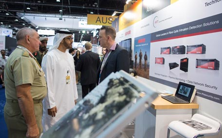 Gen. Sheikh Mohamed bin Zayed speaks with members of the Australian delegation during his tour of the Australian pavilion at the 2015 International Defence Exhibition and Conference (Idex) at Abu Dhabi National Exhibition Centre (Adnec) on Monday. (Wam)