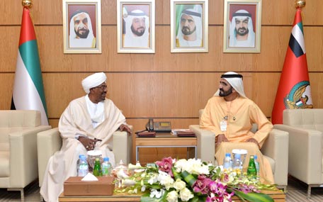 Sheikh Mohammed bin Rashid Al Maktoum on Tuesday received President Omar Hassan Ahmad Al Bashir of the Republic of Sudan at the Abu Dhabi National Exhibitions Centre on the sidelines of Idex 2015. (Wam)
