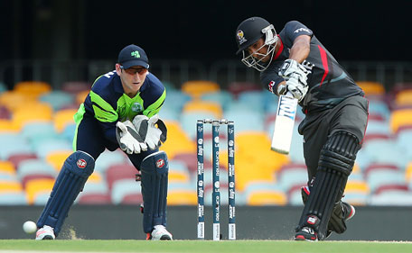 Andri Raffaelo of the United Arab Emirates bats during the 2015 ICC Cricket World Cup match between Ireland and the United Arab Emirates at The Gabba on February 25, 2015 in Brisbane, Australia. (Getty Images)