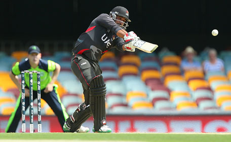 Amjad Ali of the United Arab Emirates bats during the 2015 ICC Cricket World Cup match between Ireland and the United Arab Emirates at The Gabba on February 25, 2015 in Brisbane, Australia. (Getty Images)