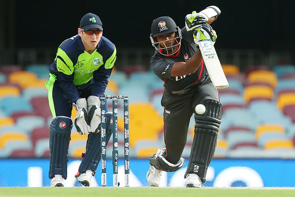Amjad Javed of the UAE bats during the 2015 ICC Cricket World Cup match between Ireland and the UAE at The Gabba on February 25, 2015 in Brisbane, Australia. (Getty Images)