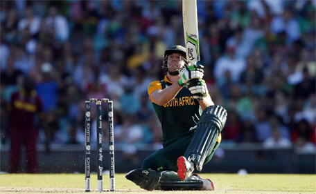 South Africa's AB de Villiers hits a boundary during the Cricket World Cup match against the West Indies at the Sydney Cricket Ground (SCG) February 27, 2015.   (Reuters)