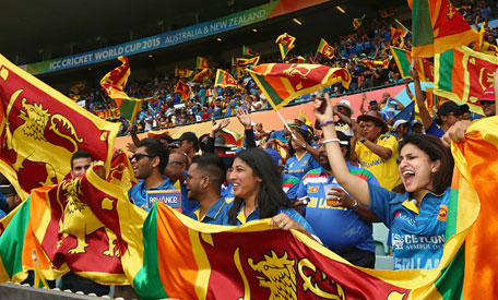Sri Lankan supporters in the crowd cheer during the 2015 ICC Cricket World Cup match between Australia and Sri Lanka at Sydney Cricket Ground on March 8, 2015 in Sydney, Australia. (Getty Images)
