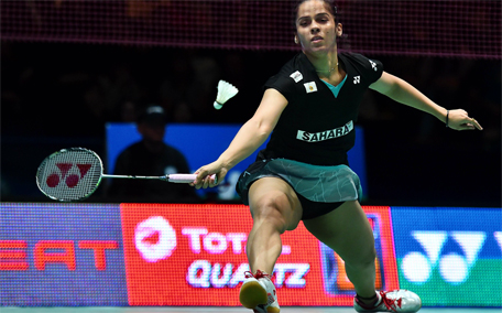 India's Saina Nehwal returns a shot during the All England Open Badminton Championships women's singles final match in Birmingham, England, on March 8, 2015. (AFP)