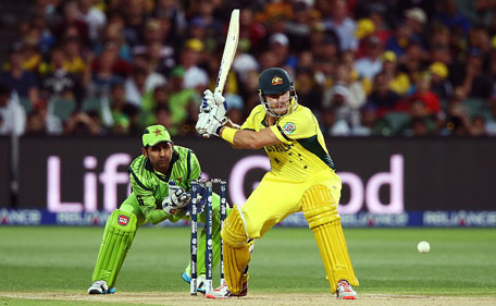 Shane Watson of Australia bats during the 2015 ICC Cricket World Cup match between Australian and Pakistan at Adelaide Oval on March 20, 2015 in Adelaide, Australia. (Getty Images)