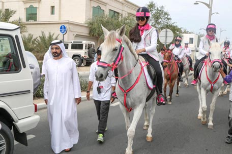 Sheikh Mohammed bin Rashid Al Maktoum at the annual 'Pink Caravan Ride' in Dubai on Monday. (picture courtesy GDMO)