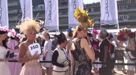 Ladies line up for the 'Hat Competition' at the Dubai World Cup. (Ajanta Paul)