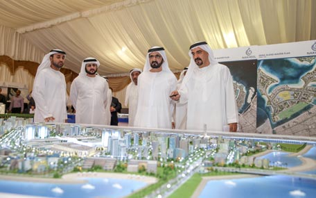 Sheikh Mohammed bin Rashid Al Maktoum inspected Nakheel's new Dh14 billlion projects in Dubai on Tuesday. (Wam)