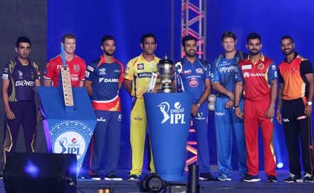Captain from all IPL team with IPL Trophy during the Pepsi IPL 2015 opening night event held at the Salt Lake Stadium in Kolkata, India on the 7th April 2015. (Supplied)