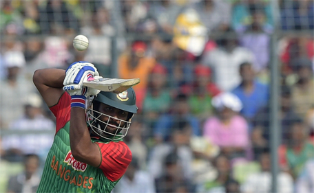 Bangladesh cricketer Tamim Iqbal plays a shot during the first one-day international cricket match between Bangladesh and Pakistan at the Sher-e-Bangla National Cricket Stadium in Dhaka on April 17 , 2015. (AFP)