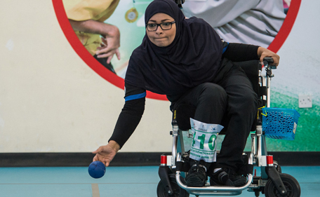 UAE's Ayesha Essa Almehairi in action during the 2nd Fazza International Boccia Competition in Dubai. (Supplied)