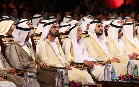 Sheikh Mohammed bin Rashid Al Maktoum attends the 21st Business Excellence Awards ceremony in Dubai on Monday. (Wam)