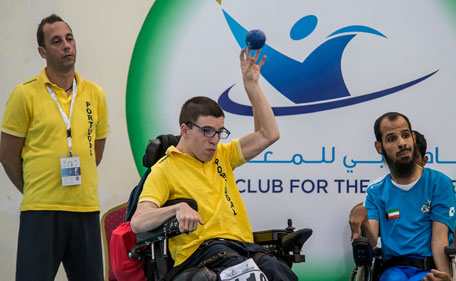 Portgual's Bernardo Lopes competing on day three of the 2nd Fazza International Boccia Competition at the Dubai Club for the Disabled on Sunday. (Supplied)
