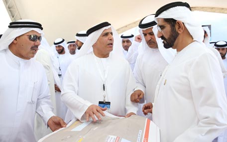 Sheikh Mohammed bin Rashid Al Maktoum at a gathering hosted by Dubai Expo 2020 Higher Committee at the site of the international expo in Jebel Ali on Tuesday. (Wam)