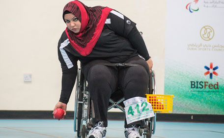 Raessa Alfalassi in action during the 2nd Fazza International Boccia Competition at the Dubai Club for the Disabled. (Supplied)