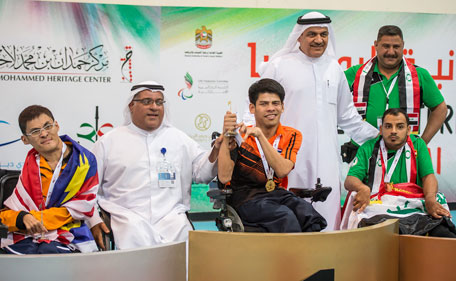 The medal winners of BC1 at the 2nd Fazza International Boccia Competition after the podium ceremony. (Supplied)