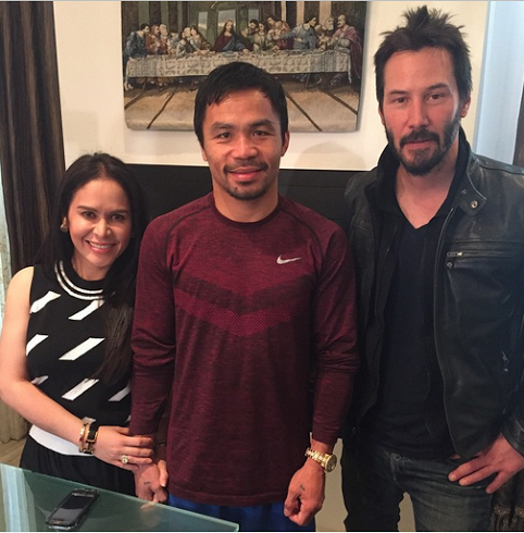 mannypacquiao @ Instagram: Thank you Keanu Reeves for visiting me and my wife @jinkeepacquiao God Bless you always.