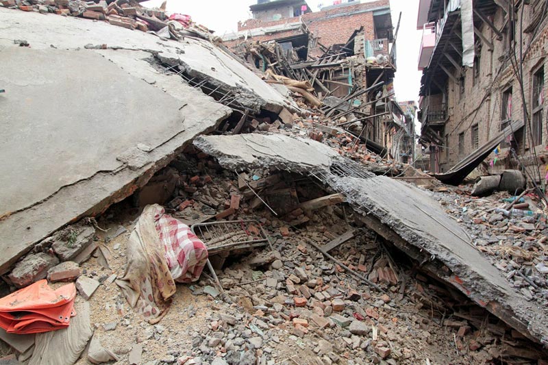 This handout photo released to AFP on April 26 by aid agency CARE Australia shows destroyed buildings in Khokana in the Kathmandu Valley, a day after a 7.8 magnitude earthquake hit the country. (AFP)
