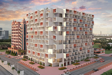 The jigsaw-designed project has 222 apartments with prices starting at Dh425,000 (Supplied)