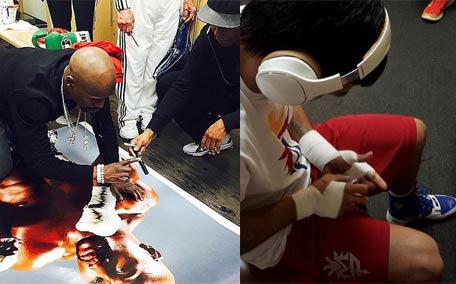 Floyd... badmedina#Repost @theharlemhotboy my brother @floydmayweather is signing his autograph on his photo to go in my aunt shop @icedoutbarber Iced Out Barber 💈Shop 7150 S. Manny... mannypacquiao: Good day of training. 4 days to go until the fight. #MayPac (Instagram)