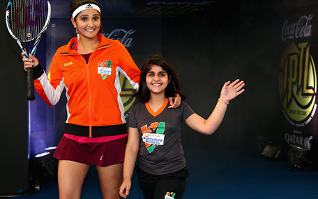 Sania Mirza of the Indian Aces walks out on court to play against the UAE Royals during the Coca-Cola International Premier Tennis League third leg at the Indira Gandhi Indoor Stadium December 8, 2014 in Delhi, Delhi. (Getty Images for IPTL 2014)