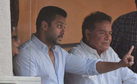 Bollywood actor Salman Khan at his residence with father Salim Khan. Salman's five-year prison sentence for killing a homeless man with his SUV after a night out drinking 13 years ago was suspended on May 8, 2015, pending an appeal. (Sanskriti Media and Entertainment)