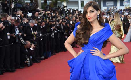 Indian actress Sonam Kapoor poses as she arrives for the screening of the film 'The Sea of Trees' at the 68th Cannes Film Festival in Cannes, southeastern France, on May 16, 2015. (AFP)